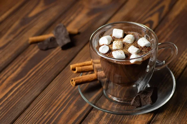 Hot chocolate or cocoa in cup — Stock Photo, Image