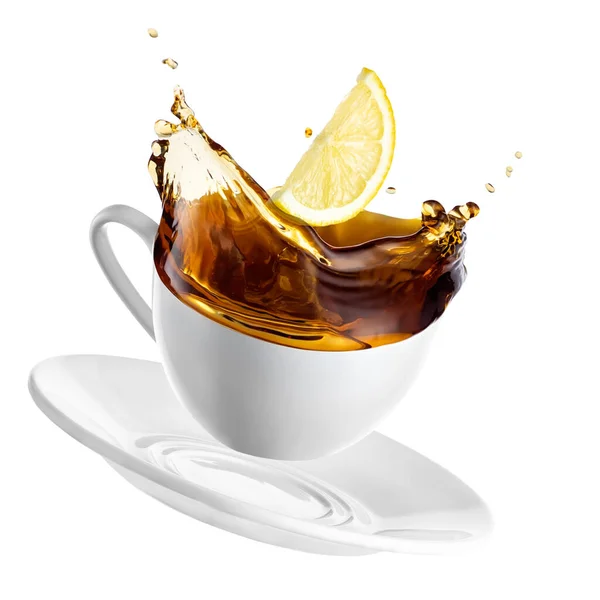 Taza con salpicadura de té —  Fotos de Stock