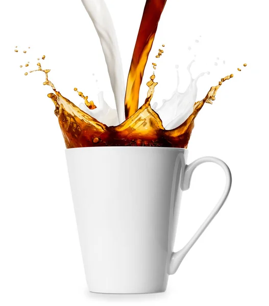 Taza con salpicaduras de café y leche —  Fotos de Stock