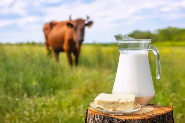 Milch im Glaskrug — Stockfoto