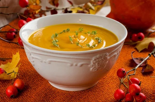 Pumpkin soup. Autumn still-life. — Stock Photo, Image