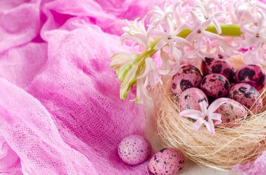 Bir pembe veya beyaz bir yuvadaki yumurta