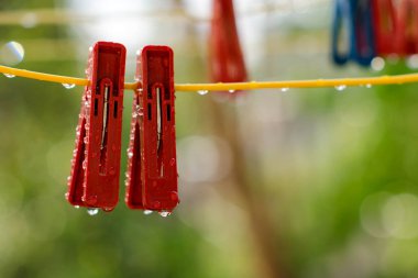 Çamaşır ipinde mandallar