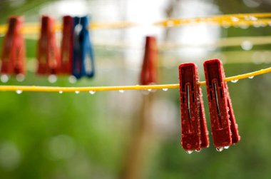 Çamaşır ipinde mandallar