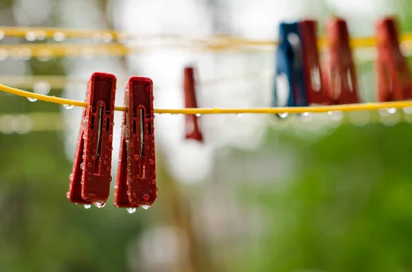 Pinzas de ropa en el tendedero — Foto de Stock