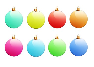 Renkli Noel topları beyaz zemin üzerine izole kümesi.