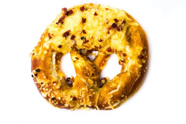 Jambon ve peynir beyaz zemin üzerine sıcak simit