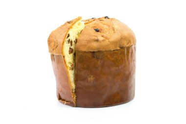 Kuru meyve, beyaz arka plan üzerinde geleneksel İtalyan Noel Kek ile klasik panettone