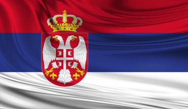 Sırbistan Ulusal dalgalanan bayrak ipek örtüsü üzerinde 