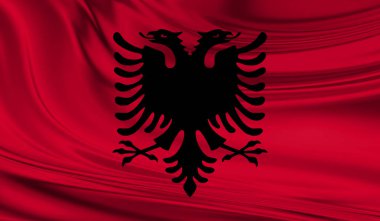 Arnavutluk Ulusal dalgalanan bayrak ipek örtüsü üzerinde 