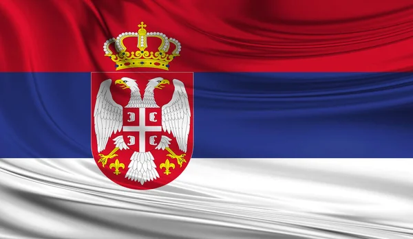 National waving flag of Serbia on a silk drape
