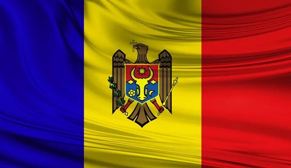 Drapeau national agitant la Moldavie sur un rideau de soie — Photo