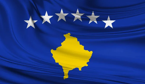 Bandera nacional ondeando de Kosovo sobre una cortina de seda — Foto de Stock