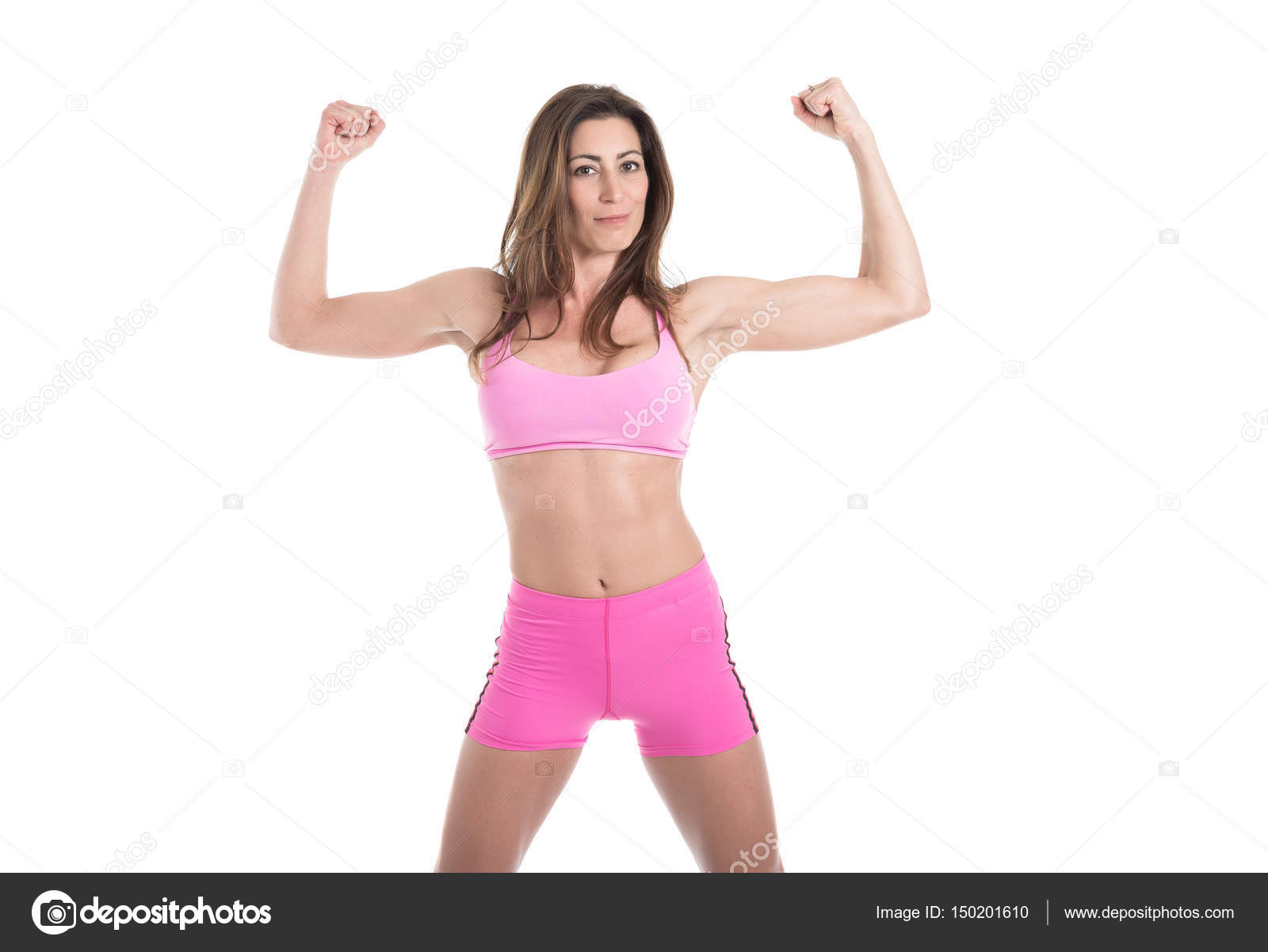 Strong muscular woman flexing his arms. Fit and healthy woman on white  background Stock Photo by ©bluebe 150201610