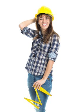 Genç kadın mimar Oluşturucu site Insaati doğrulayın.