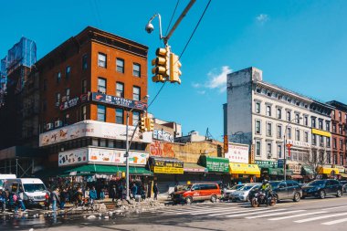 New York City, Amerika Birleşik Devletleri - 19 Şubat 2017: Cephe ev ve China town Mağazalar 