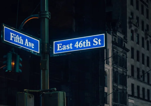 フィフス アベニューと東の道路標識背景のスカイラインによる第 ニューヨーク アメリカ合衆国 — ストック写真