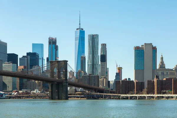 Utsikt Över Brooklyn Bridge Och Manhattan Skyline Wtc Freedom Tower — Stockfoto