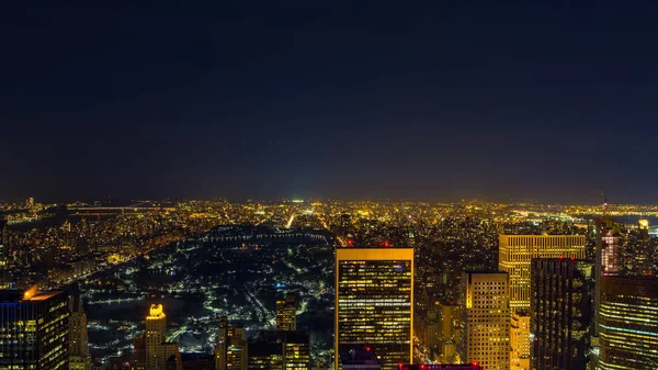 Vista Aérea Panorâmica Noturna Centro Cidade Nova York Com Arranha — Fotografia de Stock