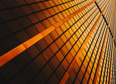 Düşük açılı görünümü gökdelen yansıtıcı cam gibi duvarlar ve windows arka plan. Modern mimari desen kavramı.