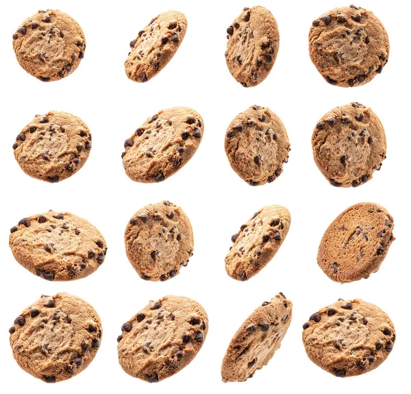 Collection Chocolate Chip Cookies White Background — Stock Photo, Image