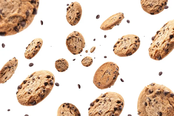 Collection Half Chocolate Chip Cookies White Background — Stock Photo, Image