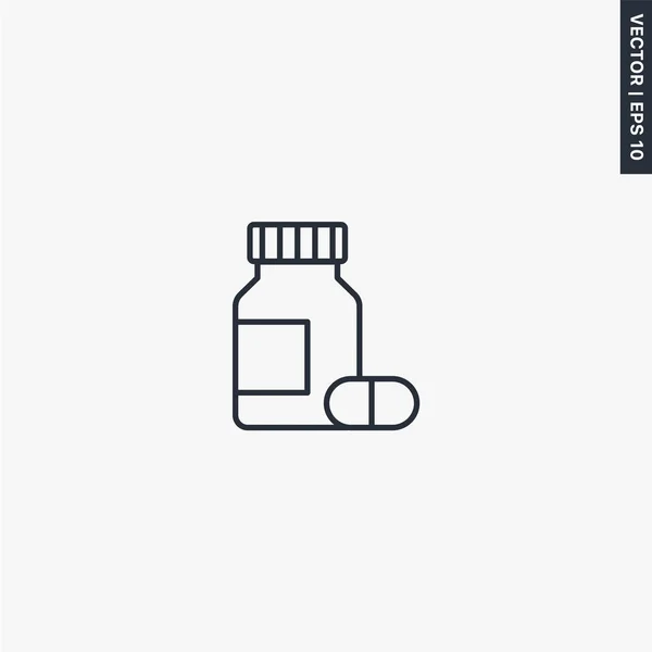 Medicine bottle and pills, linear style sign for mobile concept — 스톡 벡터