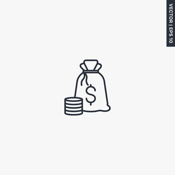 Sac d'argent, pièce de monnaie, signe de style linéaire pour concept mobile et web de — Image vectorielle