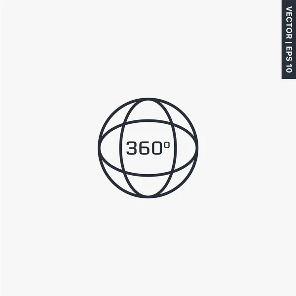 360 gradi, segno di stile lineare per concetto mobile e web design — Vettoriale Stock