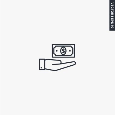 Mobil konsept için el para simgesi, doğrusal biçim işareti al