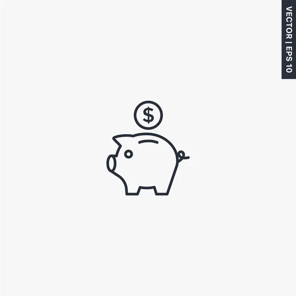 Piggy banco e dólar coinPiggy banco ícone, sinal de estilo linear para — Vetor de Stock