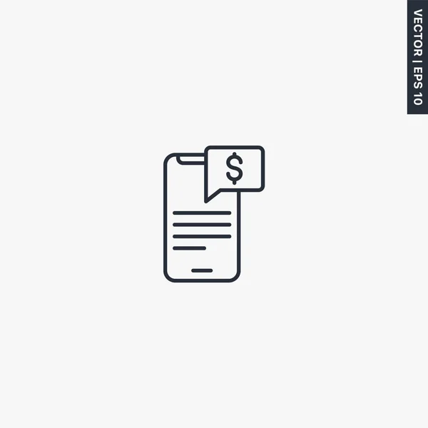 Notificação de dinheiro, sinal de estilo linear para o conceito móvel e web — Vetor de Stock