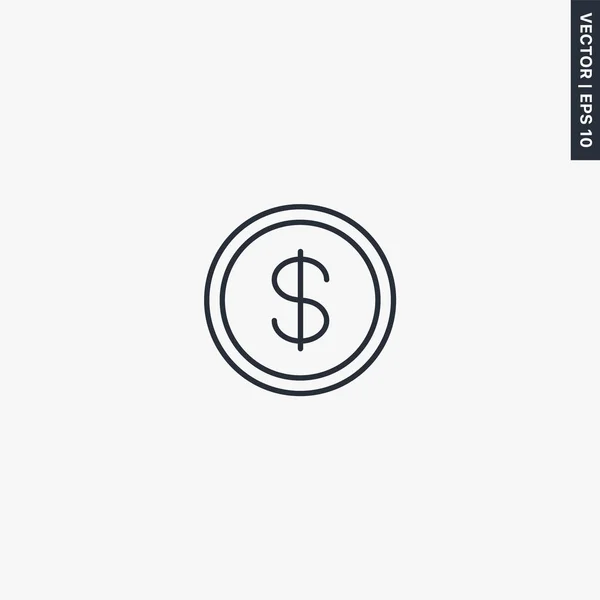 Coin dollar, linear style sign for mobile conception and web design — 스톡 벡터