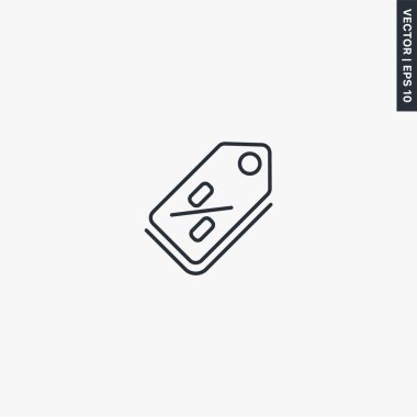 İndirim etiketi, mobil konsept ve web tasarımı için doğrusal stil işareti. Sembol, logo çizimi. Piksel mükemmel vektör grafikleri