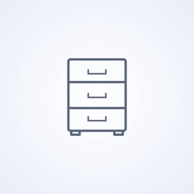 Komodin, mobilya türleri, komodin, çekmece sandığı ya da dolap, depolama konsepti, iç tasarım, beyaz arkaplan üzerindeki en iyi gri çizgi ikonu, Eps 10