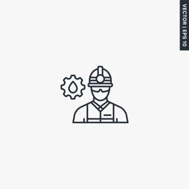 Teknisyen, mobil konsept ve web tasarımı için doğrusal stil işareti. Sembol, logo çizimi. Piksel mükemmel vektör grafikleri