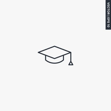 Graduation cap, linear style sign for mobile concept and web design. Symbol, logo illustration. Pixel perfect vector graphics clipart