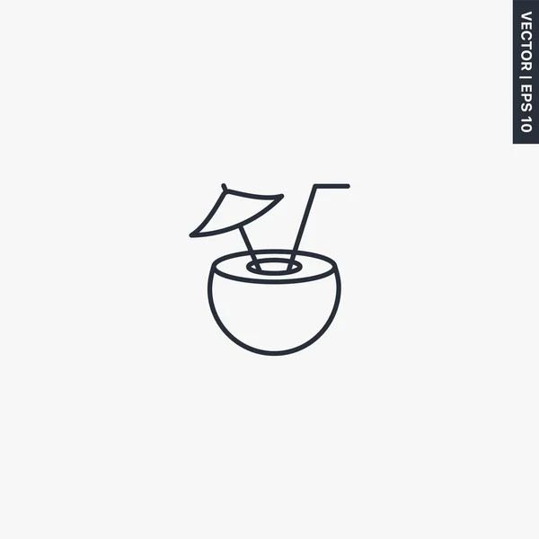Coconut Cocktail Linear Style Sign Mobile Concept Web Design Symbol — 스톡 벡터