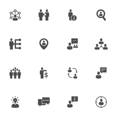 İşletme şirketinin gri renkli simgeleri. 16 parçalık set.