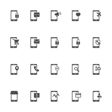 Telefonun düz gri simgeleri var. 16 parçalık set.