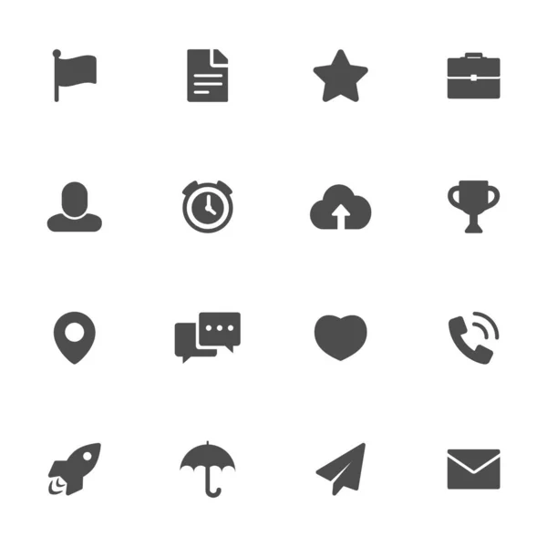 グレーの多様なウェブフラットアイコン 十六個のセット — ストックベクタ