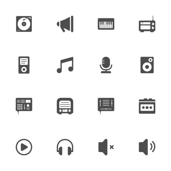 Музыкальное оборудование плоские иконы в сером. Комплект из 16 штук
.