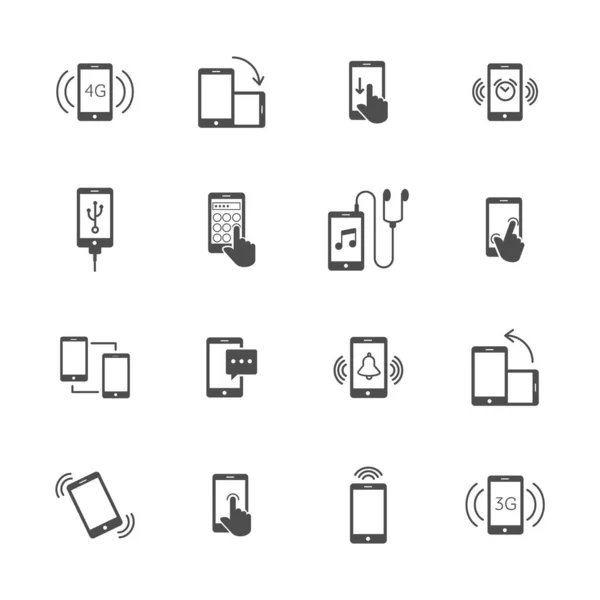 Mobil Functies Platte Pictogrammen Grijs Set Van Stuks — Stockvector