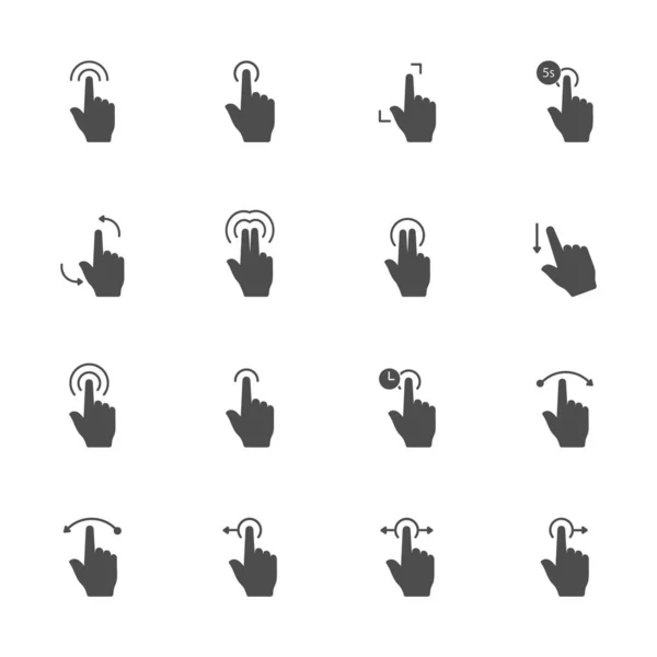 Touchscreen Geste Flache Symbole Grau Satz Von Stück — Stockvektor
