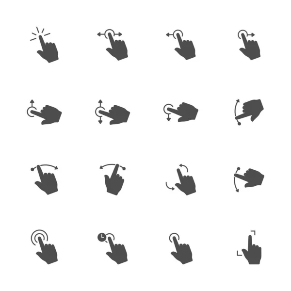 Toca Los Iconos Planos Gesto Gris Set Piezas — Archivo Imágenes Vectoriales