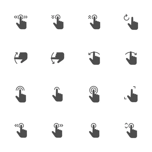 Pantalla Táctil Los Gestos Almohadilla Táctil Iconos Planos Gris Set — Archivo Imágenes Vectoriales