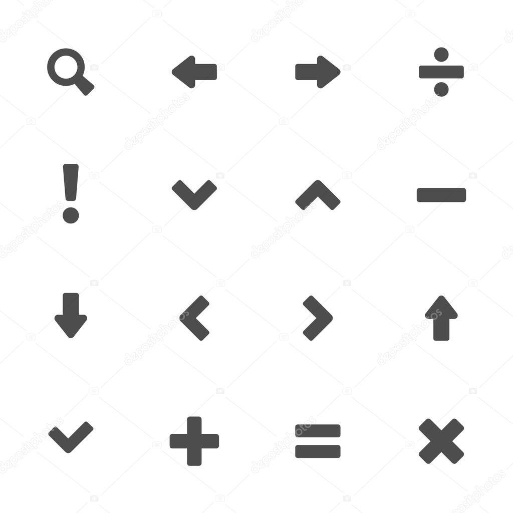 Control flat icons in gray. Set of 16 pieces.