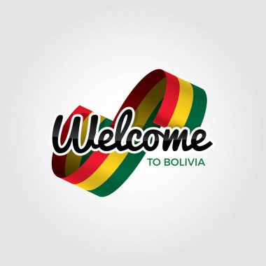 Beyaz zemin üzerinde bayrak, basit modern logo, vektör illüstrasyonlu Bolivya sembolüne hoş geldiniz