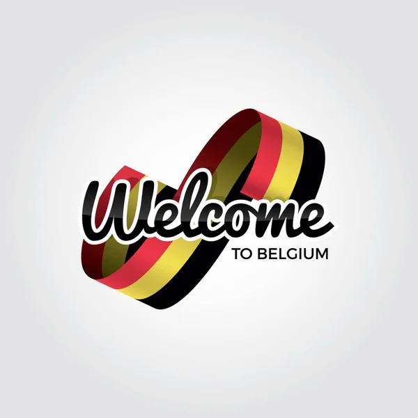 Welkom België Symbool Met Vlag Eenvoudig Modern Logo Witte Achtergrond — Stockvector