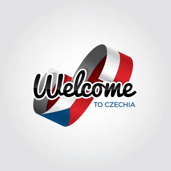 Bienvenido República Checa Símbolo Con Bandera Logotipo Moderno Simple Sobre — Vector de stock